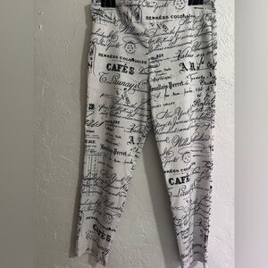 Krazy Larry Script Print Ankle Pants Women’s Size 16 Pull-On Stretch Slim Fit